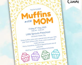 Muffins with Mom Template, Muffins with Mom Flyer, Muffins with Mom Invite, Muffins with Mom Flyer Template, Editable Canva Template