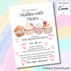 Muffins with Mom Template, Muffins with Mom Flyer, Muffins with Mom Invite, Muffins with Mom Invitation, Mothers Day Editable Canva Template