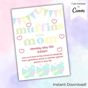 Muffins with Mom Template, Muffins with Mom Flyer, Muffins with Mom Invite, Muffins with Mom Flyer Template, Editable Canva Template