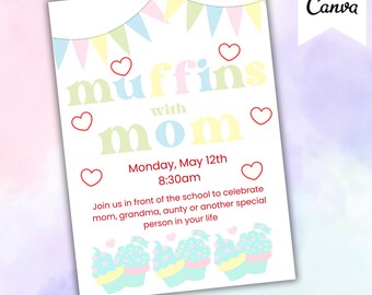 Muffins with Mom Template, Muffins with Mom Flyer, Muffins with Mom Invite, Muffins with Mom Flyer Template, Editable Canva Template