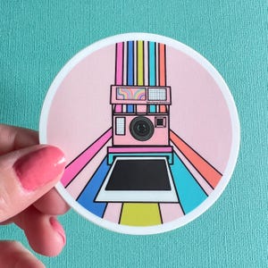 Pegatina de arcoíris con foto retro