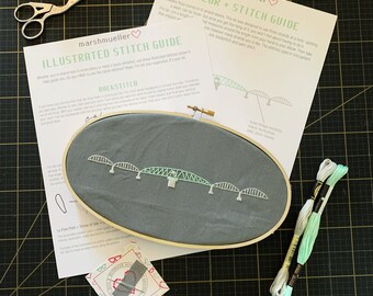 Umpqua River Bridge Oregon Bridge Embroidery Kit