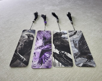 Ravens Bookmarks | Set of 4 or Individual | Beaded Tassels