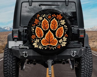 Fall Autumn Leaf Dog Paw Print Spare Tire Cover With or Without Camera Hole, Waterproof UV Resistant, Pet Lover Gift, Autumn Dog Paw Design