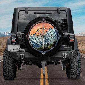 Adventure Awaits Compass Spare Spare Tire Cover With or Without Camera Hole, Off Road Vehicles, Camping Gift, Compass Spare Tire Cover
