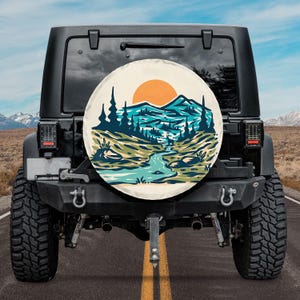 River Scenery At The Foot Of The Mountain Spare Tire Cover With or Without Camera Hole, Off Road Vehicles, Car Accessories, Vintage Style