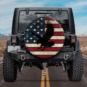 Independence Day American Flag Eagle 4th Of July Spare Tire Cover With or Without Camera Hole, Off Road Vehicles, Patriotic Day Tire Cover