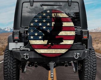 American Flag Eagle Spare Tire Cover, Patriotic 4th of July, Off Road