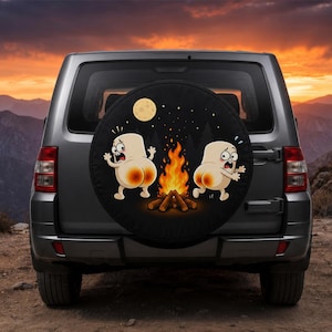 Funny Campfire Spare Tire Cover | Cartoon Butt, Moon, Stars (Camera Hole)