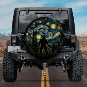 Bigfoot Starry Night Sasquatch Sky Painting Art Spare Tire Cover With Camera Hole, Off Road Vehicles, Camping Gift, Halloween Christmas Gift