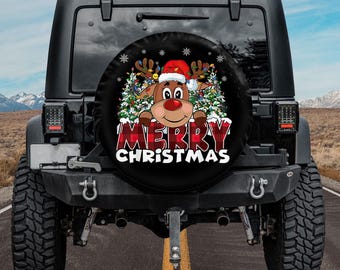 Funny Reindeer Christmas Tire Cover, Holiday Vehicle Accessory