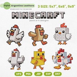 Pixel Gamer Embroidery Bundle, Movie Cartoon Embroidery Designs, Cartoon Chicken Embroidery, Chicken Game Stitch Files, Zoombie Embroidery