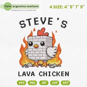 Pixel Gamer Embroidery Design, Movie Cartoon Embroidery Design, Cartoon Chicken Embroidery, Chicken Game Stitch File, Zoombie Embroidery