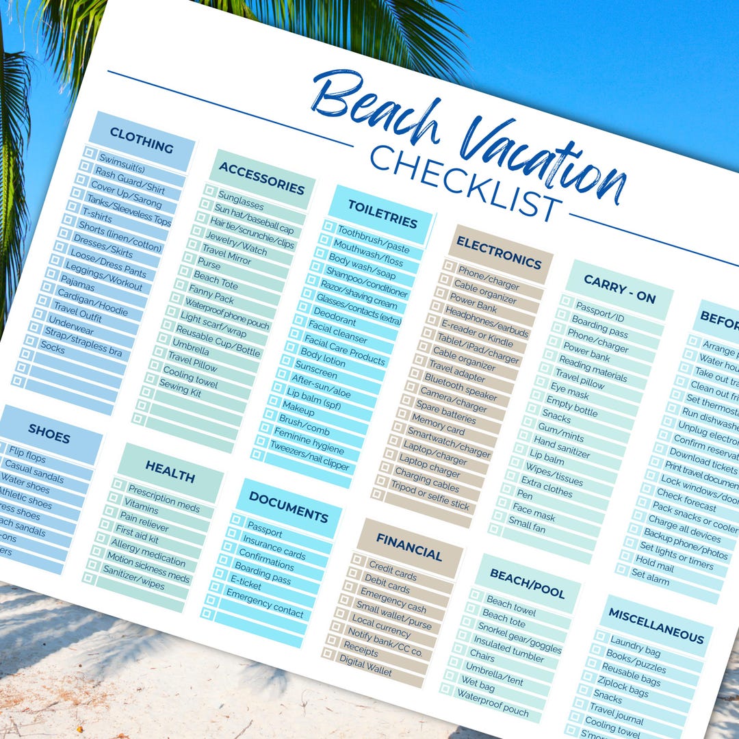 Beach Vacation Packing List: Family Travel Planner (canva Editable, PDF ...