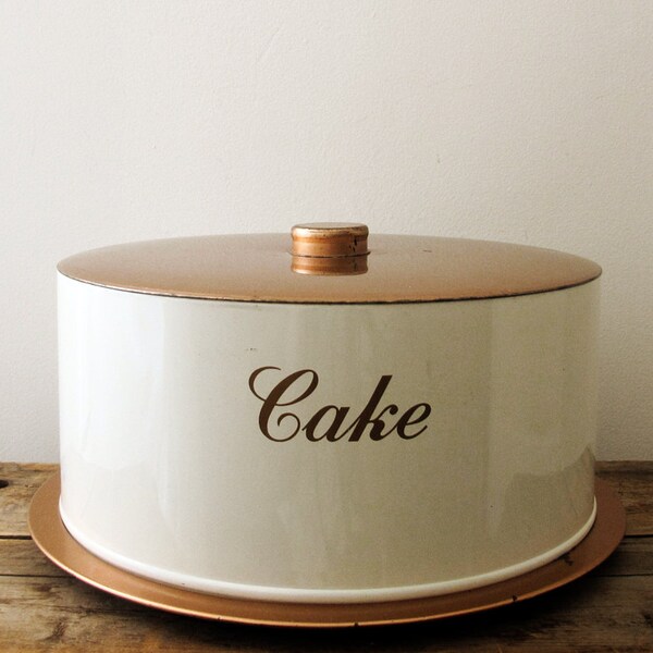 RESERVED /// Vintage Cake Carrier, Copper and White