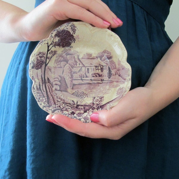 RESERVED // Antique Purple Transferware Bowls, Farmhouse Serving and Decor