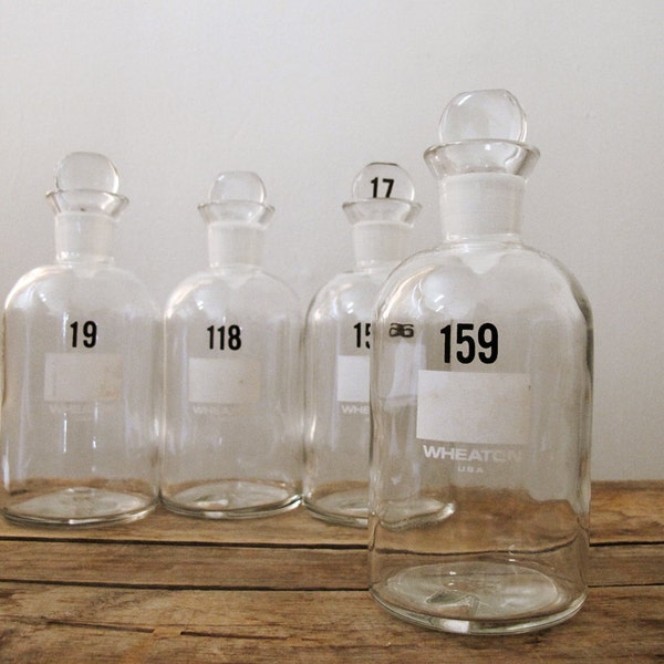 Vintage Numbered Laboratory Bottles, Set of Four