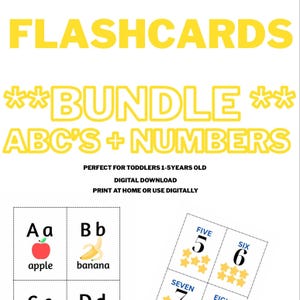 BUNDLE printable ABC and numbers 1-10 flashcards for toddlers |  Flashcards with pictures | preschool learning | Instant download