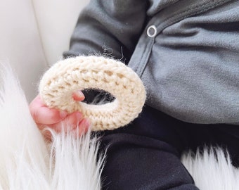 Natural Wool + 2.5" Maple Wood Baby Ring  - American Made - Montessori Toy - CPSIA Compliant - Breastfeeding