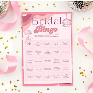 Bridal Shower Games, Bridal Shower Disco Bingo, Pink Bridal Shower Disco Game, Instant Download Bridal Game