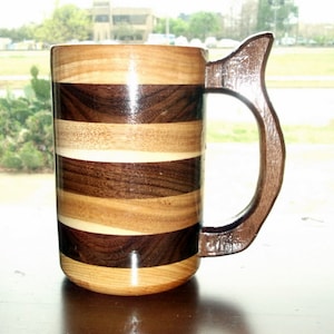 Handcrafted Wood Mug Hickory  Walnut Mix 20 oz , Wooden Beer Mug, Beer Stein, Drinking Vessel, Stein, Wood Beer Tankard, Wood Beer Stein