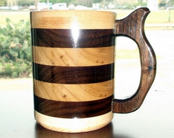 Handcrafted Wood Mug Hickory Walnut  32oz Mix Wooden Beer Stein, Wood Tankard, Drinking Vessel, Wood Beer Mug, Stein, Mixed Wood Mug