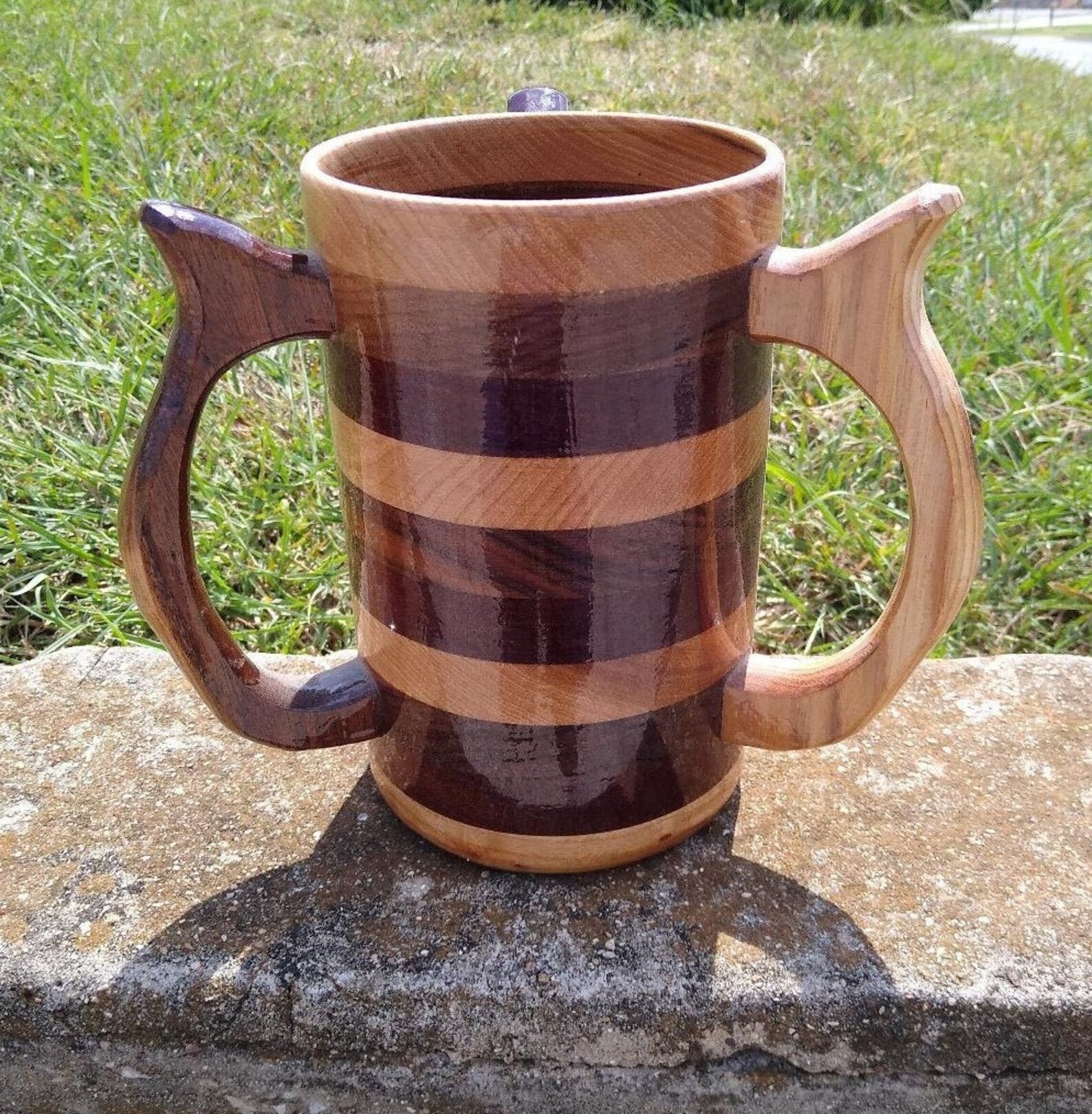 Handcrafted 3 Handled Wood Mug Mahogany Walnut Hickory 64 oz Etsy