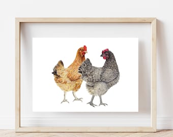 Art Print of two Hens