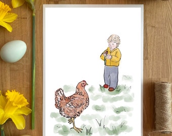 Chicken Art Print, Chicken Illustration, Chicken design, Chicken themed gift, Hen Art, Farm theme art print, Children'S aRT pRINT