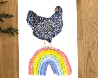 Speckled Hen and rainbow Art Print