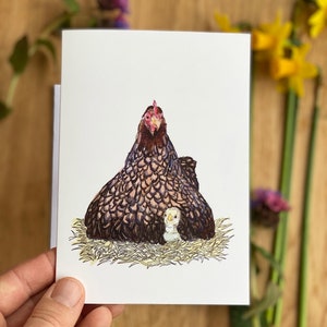 Carte de voeux mère poule, carte thème poulet, carte poule, motif poulet, cadeau poulet, fête des mères, nouveau-né, carte poulet, carte de Pâques
