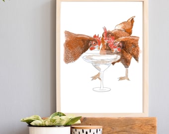 The Hen Party Art Print, Chicken Art Print, Hen Art Print,