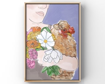 Garden Treasures, Chicken and Flowers Art Print