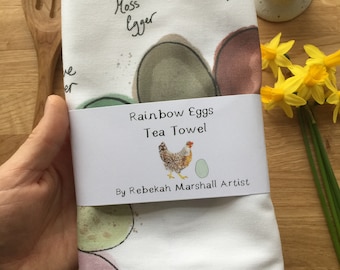 Rainbow Egg Tea Towel, Chicken Tea towel, Hen Tea Towel, Chicken gift, bird tea towel, Rainbow Eggs, Easter gift,