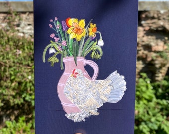 Hen and Harvest Jug Greetings Card,Hen Card, Chicken Card.