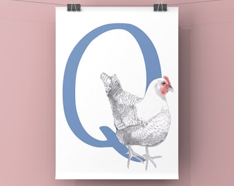 Queen Silvia Chicken Art Print, Alphabet Art Print, Chicken Art Print, Hen Art Print, Farm themed art print