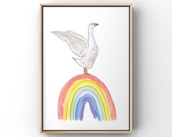 Gans und Regenbogen A4 Kunstdruck