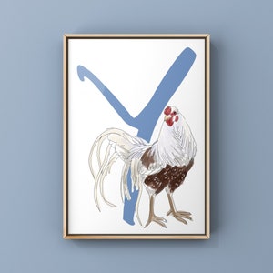 Impressão artística do alfabeto de frango, a letra Y para Yokohama Chicken