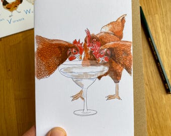 Tarjeta de felicitación para despedida de soltera, tarjeta de felicitación con temática de pollo, tarjeta de felicitación para despedida de soltera