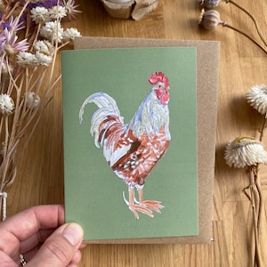 Tarjeta de felicitación con forma de gallina, gallo y pollito sueco.