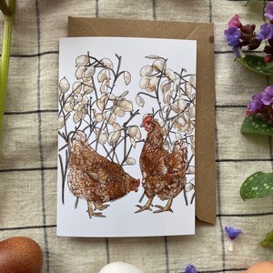 Hens and Honesty Seeds Greetings Card,Hen Card, Chicken Card. image 2