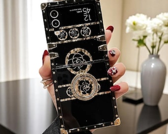 Luxus Gold Glitter Rose Hülle für Samsung Galaxy Z Flip 6, 5, 4, 3. Stilvolle Blumenabdeckung, ästhetisches, niedliches, modernes, elegantes minimalistisches Design