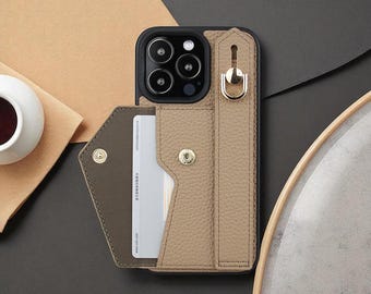 Luxury Leather Wallet Case with Wrist Strap for iPhone 11 12 13 14 15 Pro Max – Card Holder, Protective, Stylish, and Functional Cover