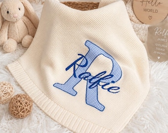 Personalized Baby Blanket, Cotton Knit Newborn Gift, Gender Neutral Baby Shower Gift, Nursery Keepsake, Applique Embroidered Name Blanket