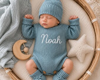 Personalized Baby Name Romper,Embroidered Knit,Custom Newborn Coming Home Outfit,Baby Shower Gift,Personalized Outfit,Gender Neutral