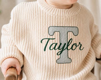 Baby Name Applique Sweater, Personalized Embroidered Knit Baby Sweater, Custom Baby Shower Gift, First Birthday Outfit,Baby Toddler Pullover