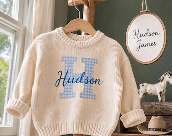 Baby Name Applique Sweater, Personalized Embroidered Knit Baby Sweater, Custom Baby Shower Gift, First Birthday Outfit,Baby Toddler Pullover