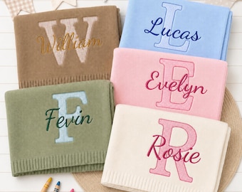 Personalized Baby Blanket, Cotton Knit Newborn Gift, Gender Neutral Baby Shower Gift, Nursery Keepsake, Applique Embroidered Name Blanket