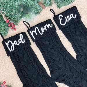 2025 Black Embroidered Christmas Stockings, Personalized Family Stockings, Custom Holiday Decor,Monogram Xmas Gift,Christmas Mantel Decor