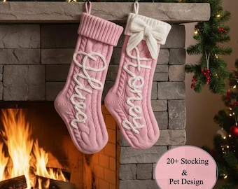 2025 リボンピンク刺繍クリスマスストッキング